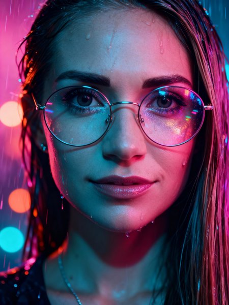 Pink neon rain with cinematic bokeh