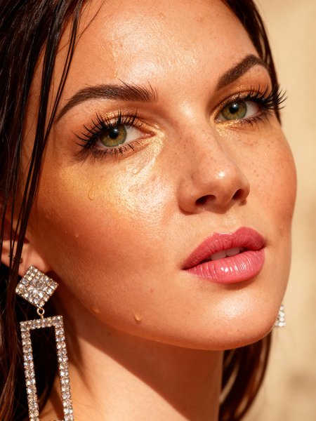 Golden eyeshadow with geometric earrings
