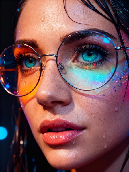 Teal neon glasses artistic portrait