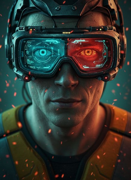 Dual-color tech goggles cyan and red