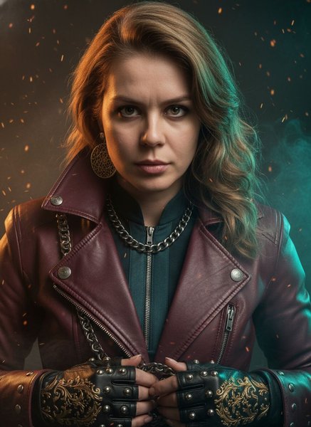 Burgundy jacket with glow effects